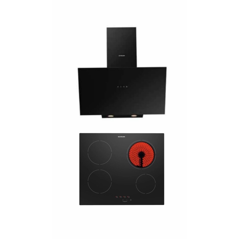 Silverline İkili Siyah Ankastre Set (3481 Flam Siyah Davlumbaz - VC8210B01 Elektrikli Ocak)