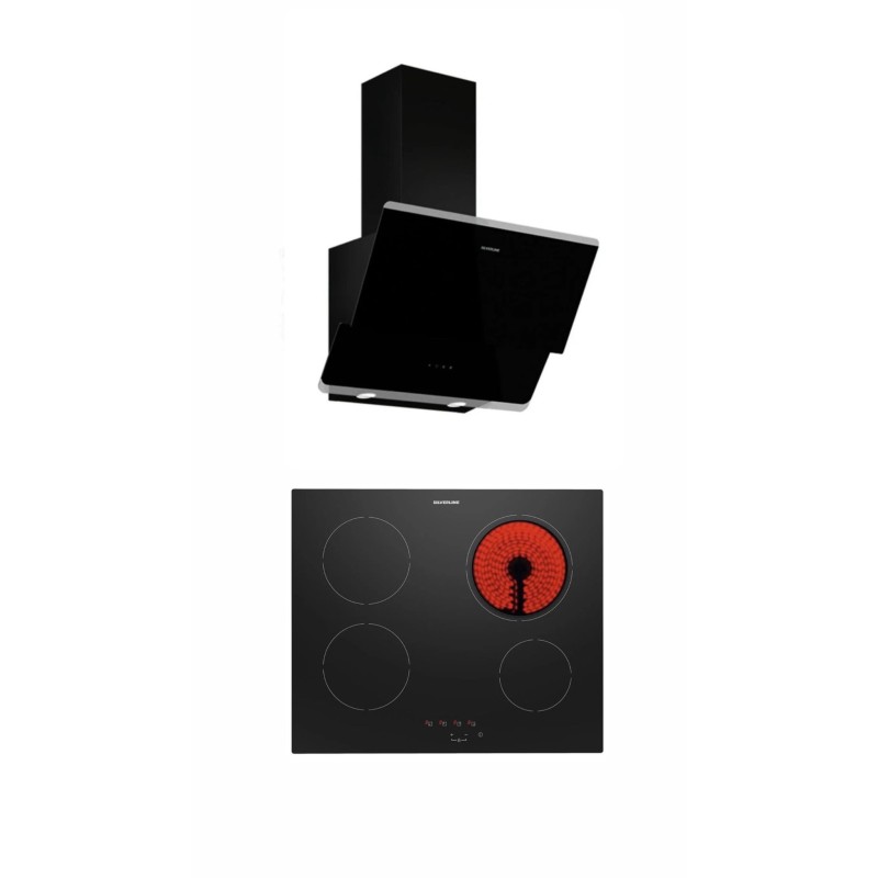 Silverline İkili Siyah Ankastre Set ( 3490 Oslo Siyah Davlumbaz - VC8210B01 Elektrikli Ocak )