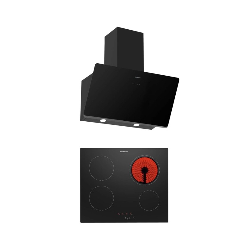 Silverline İkili Siyah Ankastre Set (3457 Soho Siyah Davlumbaz - VC8210B01 Siyah Elektrikli Ocak)